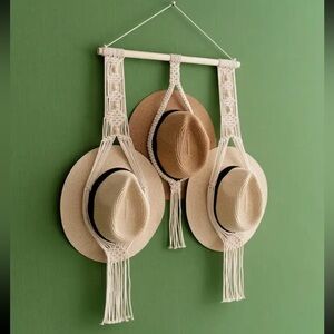 Handmade Macrame Three Hat Hanger Wall Decor